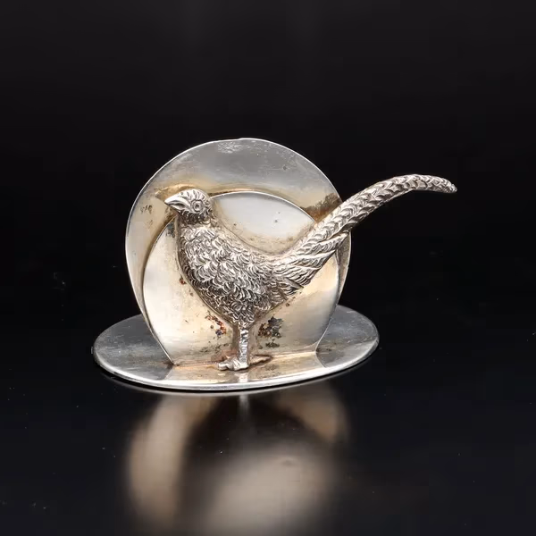 Pair of Early 20th Century Silver Bird Menu Holder