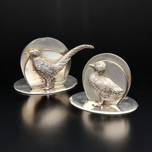 Pair of Early 20th Century Silver Bird Menu Holder