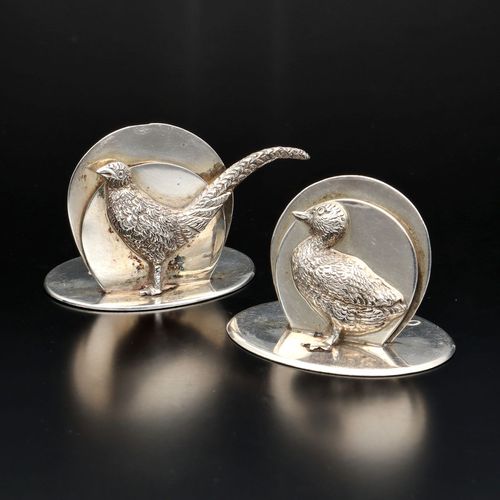 Pair of Early 20th Century Silver Bird Menu Holder image-1