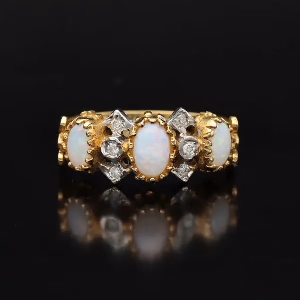 18ct Hand Made Opal and Diamond Ring