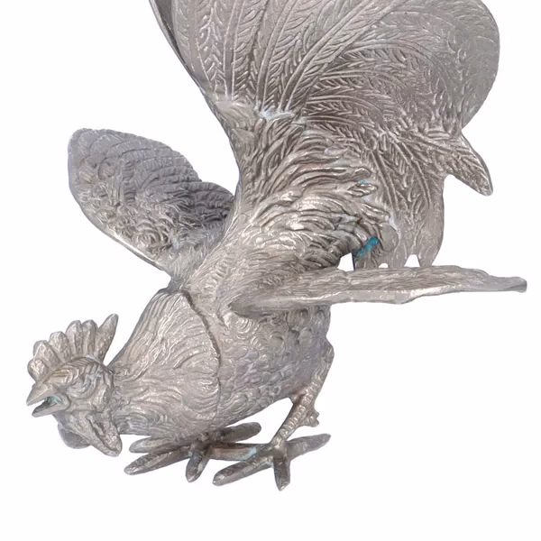 Pair Of Silver Plated Fighting Cockerels
