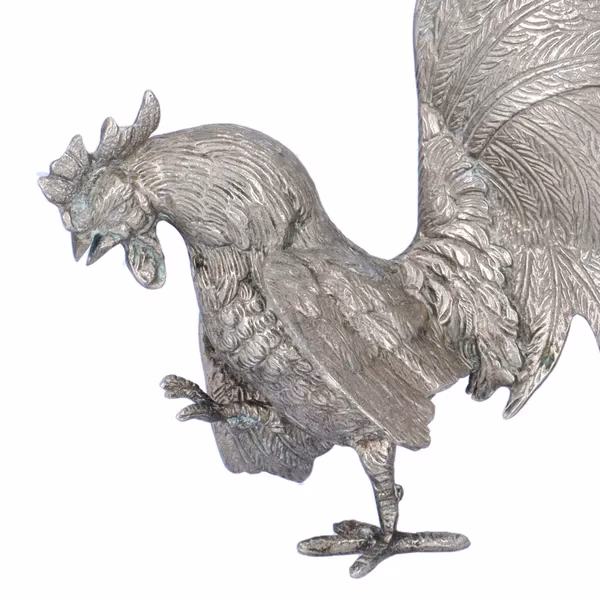 Pair Of Silver Plated Fighting Cockerels