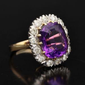 18ct Gold Amethyst and Diamond Cluster Ring