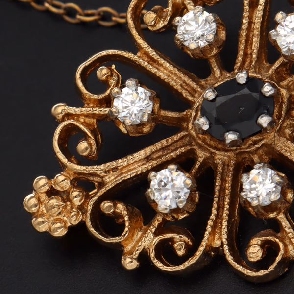 9ct Gold Sapphire and Cz Brooch