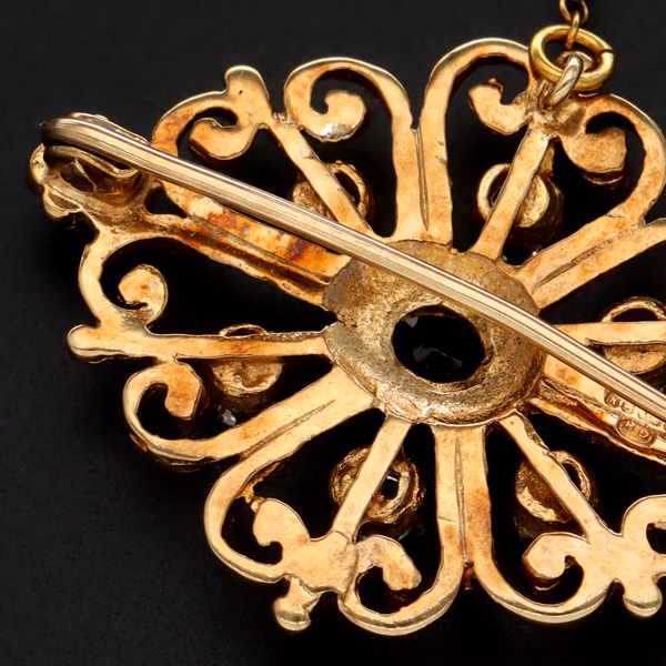 9ct Gold Sapphire and Cz Brooch
