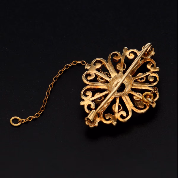 9ct Gold Sapphire and Cz Brooch
