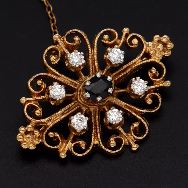 9ct Gold Sapphire and Cz Brooch