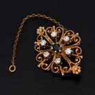 9ct Gold Sapphire and Cz Brooch