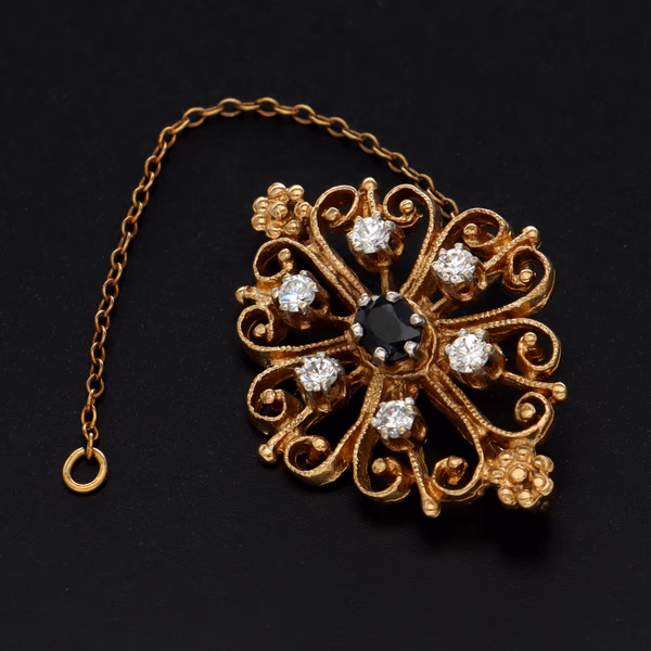 9ct Gold Sapphire and Cz Brooch