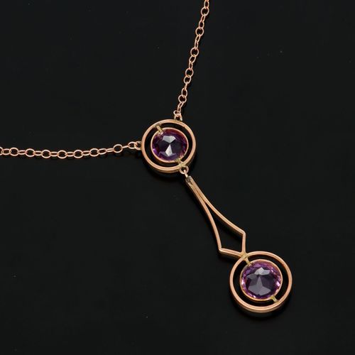 Art Nouveau 9ct Gold Amethyst Necklace image-3