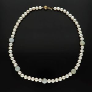 9ct Cultured Pearl and Jade Necklace
