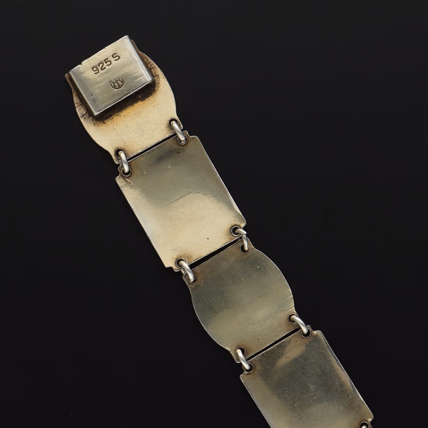 Vintage Norwegian Sterling Silver Hand Painted Enamel Bracelet by Ivar T Holth