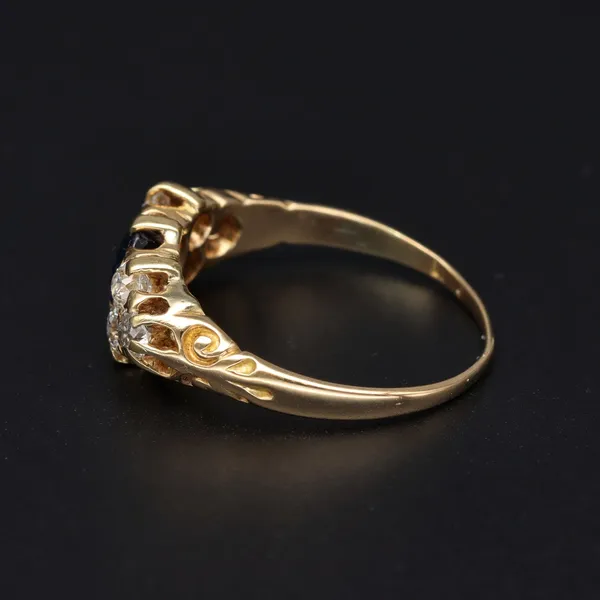 Victorian Yellow Metal Sapphire and Old Cut Diamond Ring