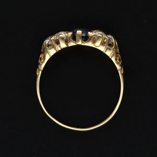 Victorian Yellow Metal Sapphire and Old Cut Diamond Ring