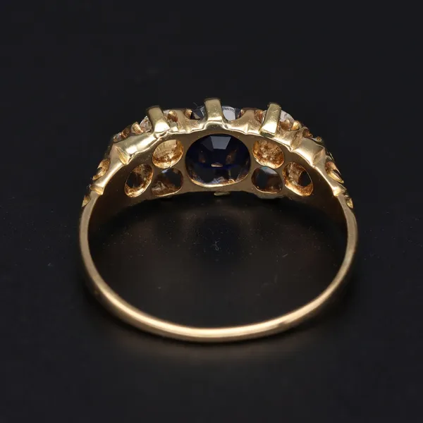 Victorian Yellow Metal Sapphire and Old Cut Diamond Ring