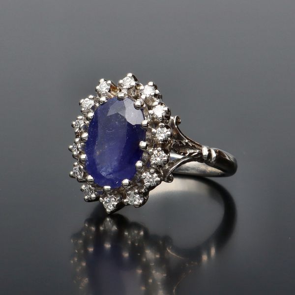 Platinum Sapphire and Diamond Ring