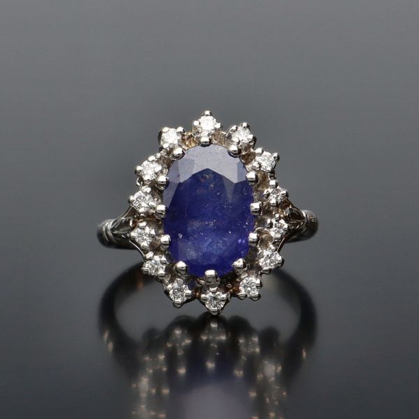 Platinum Sapphire and Diamond Ring