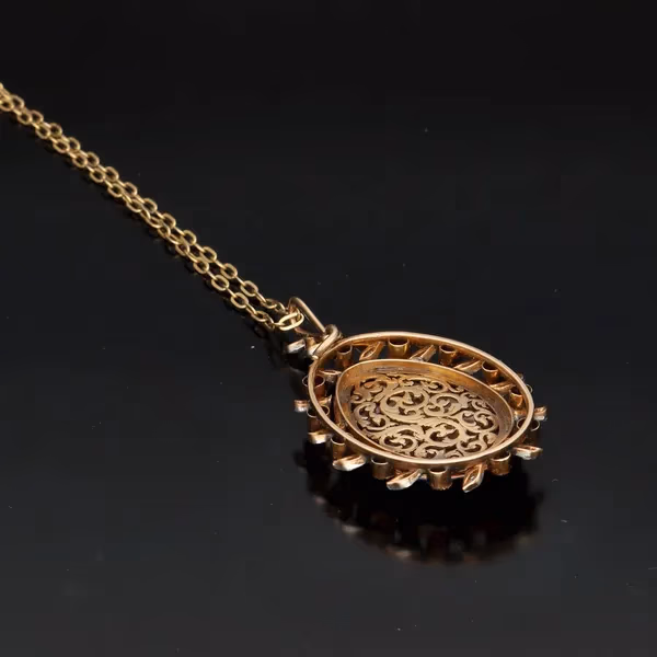 14k Gold Ruby Diamond Enamel and Blister Pearl Pendant