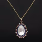 14k Gold Ruby Diamond Enamel and Blister Pearl Pendant
