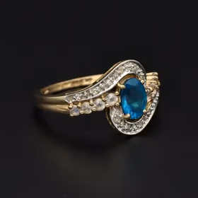 9ct Yellow Gold Topaz, Zircon & Diamond Ring