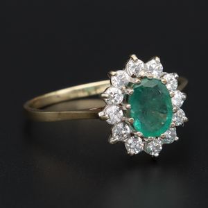 18ct Gold Emerald and Diamond Cluster Ring