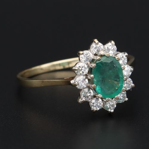 18ct Gold Emerald and Diamond Cluster Ring image-1