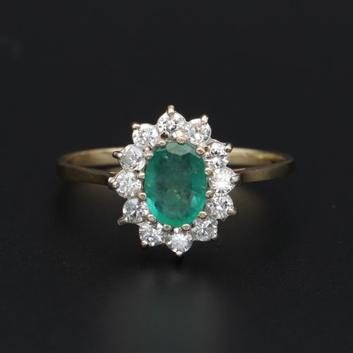 18ct Gold Emerald and Diamond Cluster Ring image-2