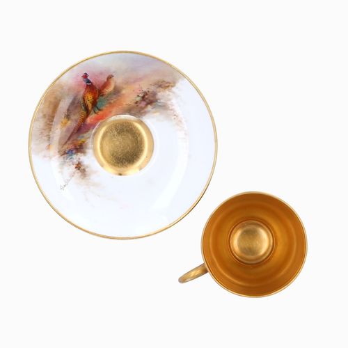 Royal Worcester Small Teacup and Saucer by James Stinton image-3
