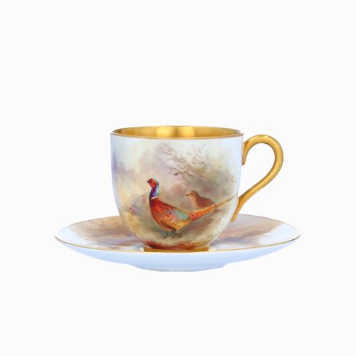 Royal Worcester Small Teacup and Saucer by James Stinton image-2