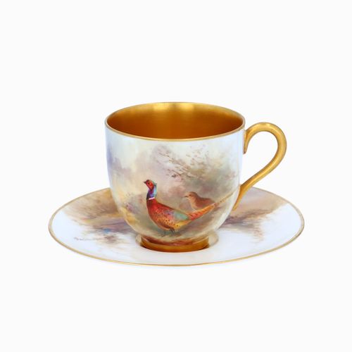 Royal Worcester Small Teacup and Saucer by James Stinton image-1