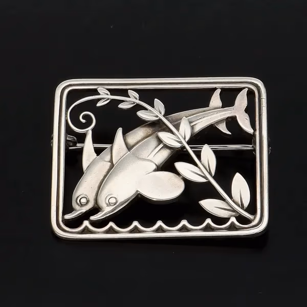 Georg Jensen Sterling Silver Dolphin Brooch by Arno Malinowski