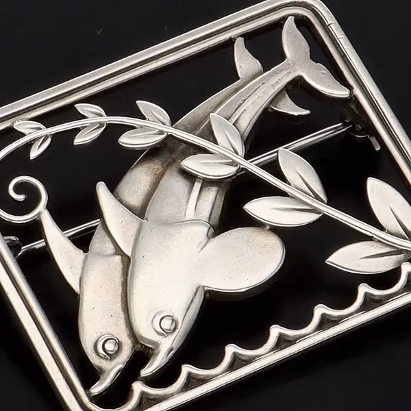 Georg Jensen Sterling Silver Dolphin Brooch by Arno Malinowski