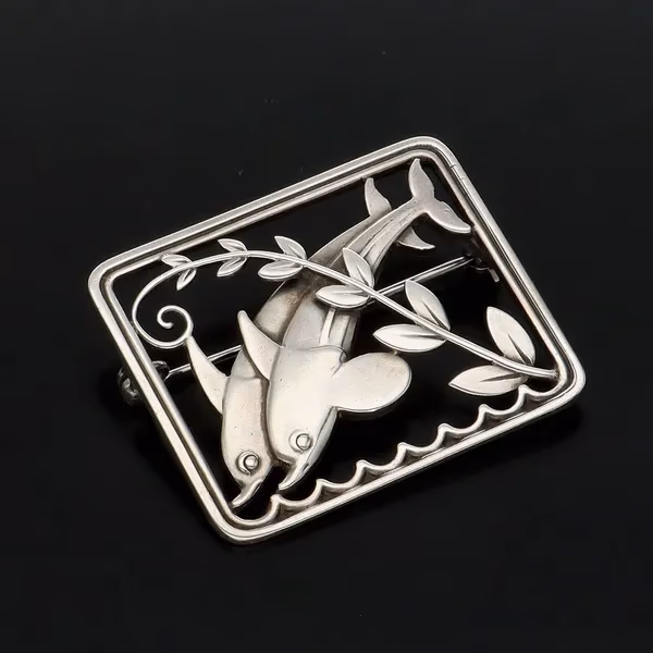 Georg Jensen Sterling Silver Dolphin Brooch by Arno Malinowski