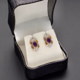 9ct Gold Amethyst and Diamond Earrings