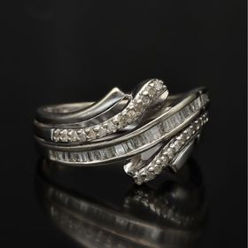 9ct White Gold Ring with 0.5ct Baguette and Brilliant-Cut Diamonds