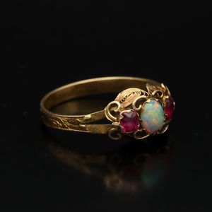Victorian 18ct Gold Opal and Ruby Ring