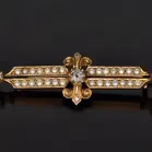 18ct Gold Diamond and Seed Pearl Brooch