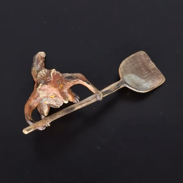 Franz Bergman Painted Bronze Figure of a Fox with Shovel