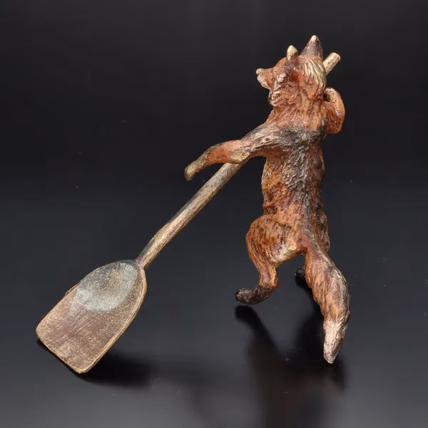 Franz Bergman Painted Bronze Figure of a Fox with Shovel