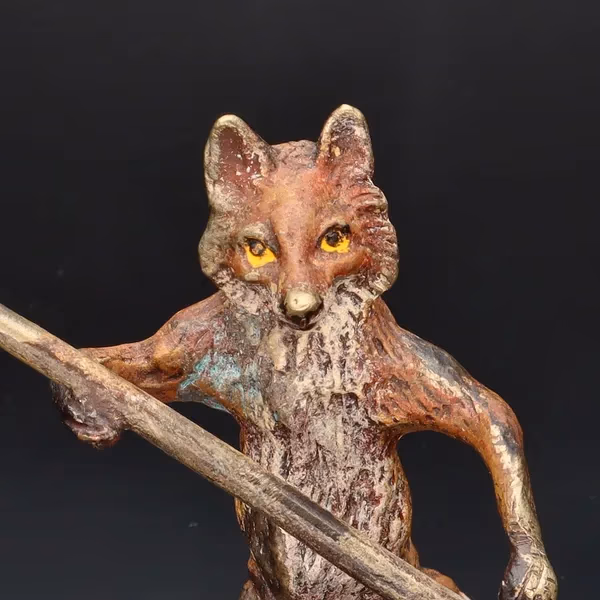 Franz Bergman Painted Bronze Figure of a Fox with Shovel