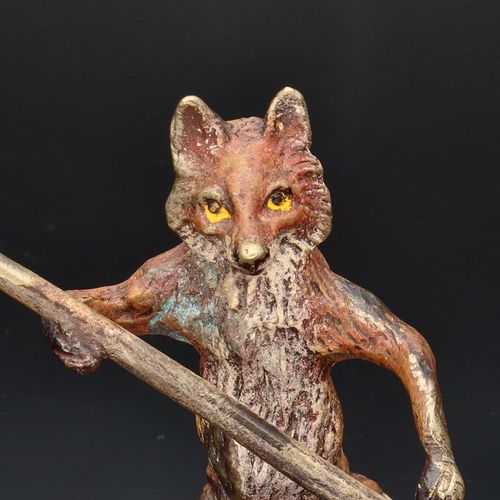 Franz Bergman Painted Bronze Figure of a Fox with Shovel image-4