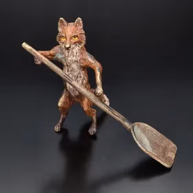 Franz Bergman Painted Bronze Figure of a Fox with Shovel
