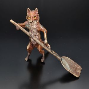 Franz Bergman Painted Bronze Figure of a Fox with Shovel