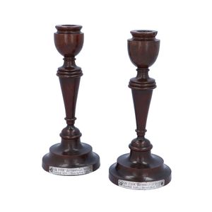 Early 20th Century Pair of Oak Candlesticks from the Old Fox Inn