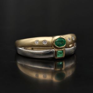 9ct Yellow and White Gold Emerald and Diamond Ring