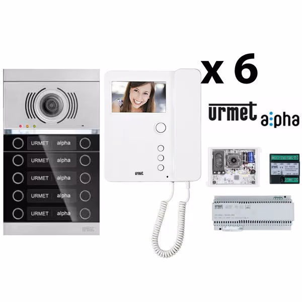 KIT Videocitofonico 6 famiglie Urmet Alpha (5 Video Vivavoce, 1 Citofono)