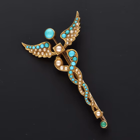 Victorian Tested 18ct Gold Turquoise and Pearl Brooch