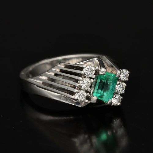 14ct Gold Emerald and Diamond Ring image-1