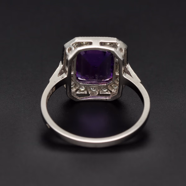 Platinum Diamond and Amethyst Ring