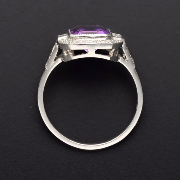 Platinum Diamond and Amethyst Ring